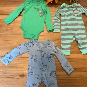 Carter's Green, Gray, and Blue Dinosaur and Dog Print Footies